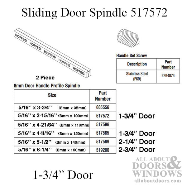 Spindle, 100mm for Fuhr sliding door, 1-3/4