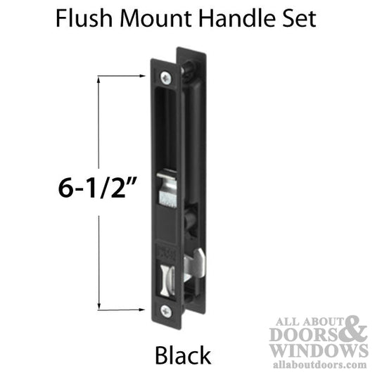 Handle Set -  6-1/2 Sliding Patio Door, Flush Mount - Standard Hook - Black