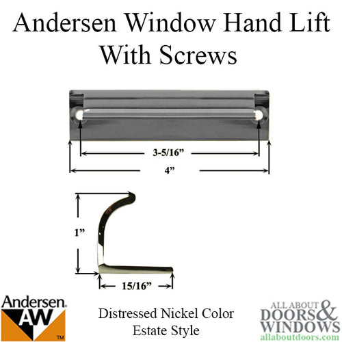 Andersen Tilt-Wash (DC) and Tilt-Wash (TW) Windows - Estate Hand Lifts w/Screws - Distressed Nickel - Andersen Tilt-Wash (DC) and Tilt-Wash (TW) Windows - Estate Hand Lifts w/Screws - Distressed Nickel