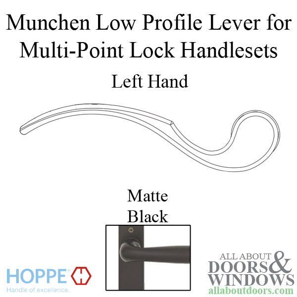 Munchen Low-Profile Lever Handle for Left Handed Multipoint Lock Handlesets - Matte Black - Munchen Low-Profile Lever Handle for Left Handed Multipoint Lock Handlesets - Matte Black