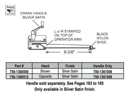 Andersen 7095 Window Straight Arm Operator and Shoe, Casement, PSC, Silver Satin - Andersen 7095 Window Straight Arm Operator and Shoe, Casement, PSC, Silver Satin