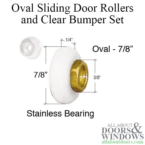 Oval Sliding Shower Door Wheel Rollers and Clear Bumper Set 7/8