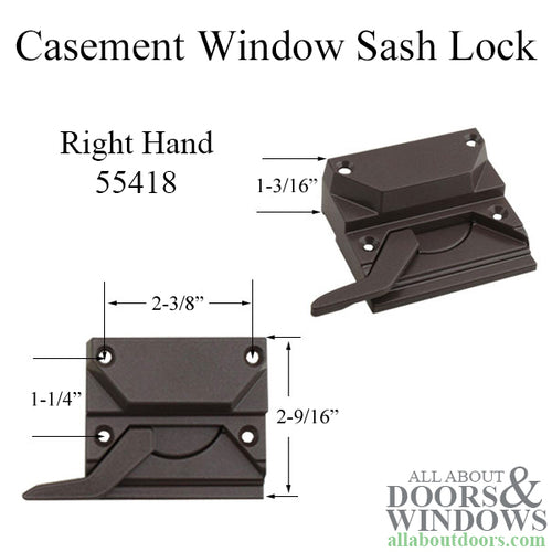 Casement Window SASH LOCK, 4 Screw holes, 2-3/8 inch, Right hand - Casement Window SASH LOCK, 4 Screw holes, 2-3/8 inch, Right hand