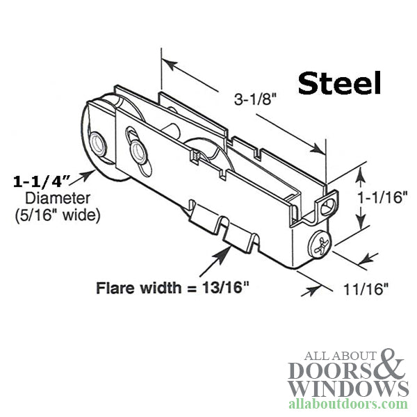 Sliding Glass Door Roller With Adjustable Steel F Tab Housing  1.25 Inch Steel Wheel - Sliding Glass Door Roller With Adjustable Steel F Tab Housing  1.25 Inch Steel Wheel