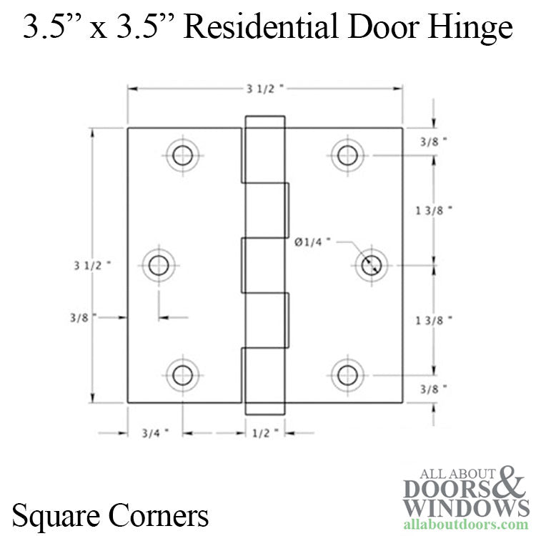 3.5 x 3.5 Full Mortise Hinge, Square Corner - 3.5 x 3.5 Full Mortise Hinge, Square Corner