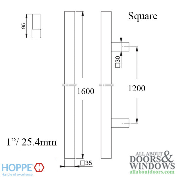 Hoppe Bar-Shaped Square Pull Handle, 63