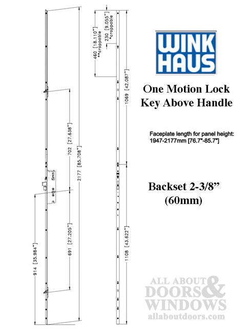 One Motion Lock, Key Above Handle, Tongue Version 81-1/2