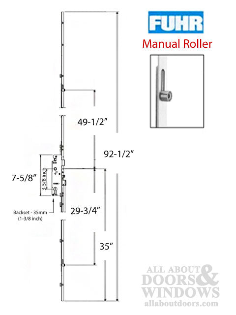 92-1/2 inch Roller Multipoint Lock, 35mm backset, 35 inch Handle Height Discontinued See Replacement Options - 92-1/2 inch Roller Multipoint Lock, 35mm backset, 35 inch Handle Height Discontinued See Replacement Options