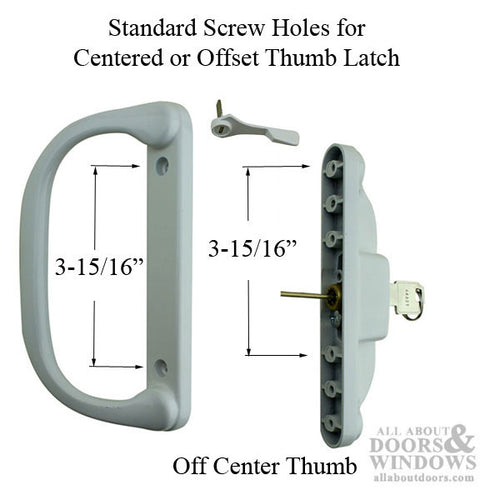 Patio Door Keyed Handle Set, Mortise Lock, Keeper - White - Patio Door Keyed Handle Set, Mortise Lock, Keeper - White