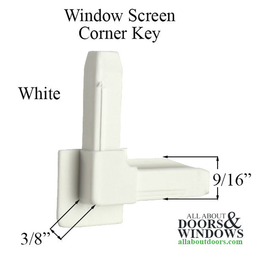 Window Screen Corner Key 3/8 Inch Frame,  Reverse Flange, Plastic - White - Window Screen Corner Key 3/8 Inch Frame,  Reverse Flange, Plastic - White