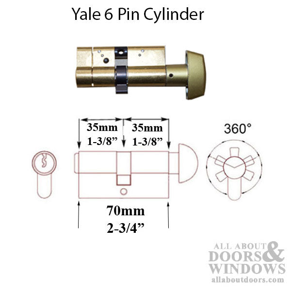 35/35 Euro Profile Cylinder, Anti-Bump, High Security, Yale Key - Satin Brass - 35/35 Euro Profile Cylinder, Anti-Bump, High Security, Yale Key - Satin Brass