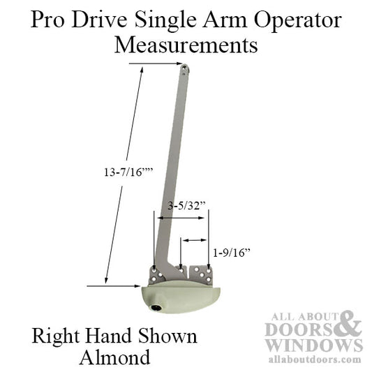 Roto Pro-Drive 13.5" Single Arm, Right Hand, Vinyl Window Application - Almond