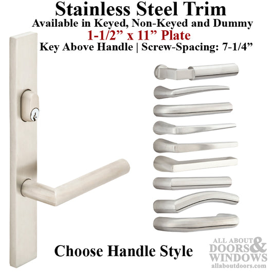 Multipoint Trim, 1-1/2 x 11 inch, American Cylinder Stainless Steel Handleset, Choose Options