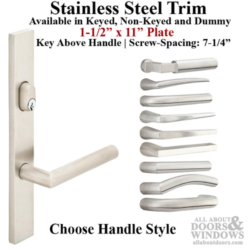 Multipoint Trim, 1-1/2 x 11 inch, American Cylinder Stainless Steel Handleset, Choose Options - Multipoint Trim, 1-1/2 x 11 inch, American Cylinder Stainless Steel Handleset, Choose Options