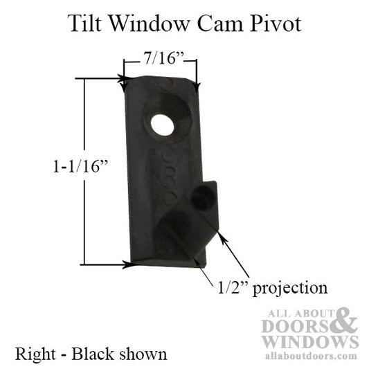 Tilt Window Cam Pivot, Triangular Projection, Black - Right