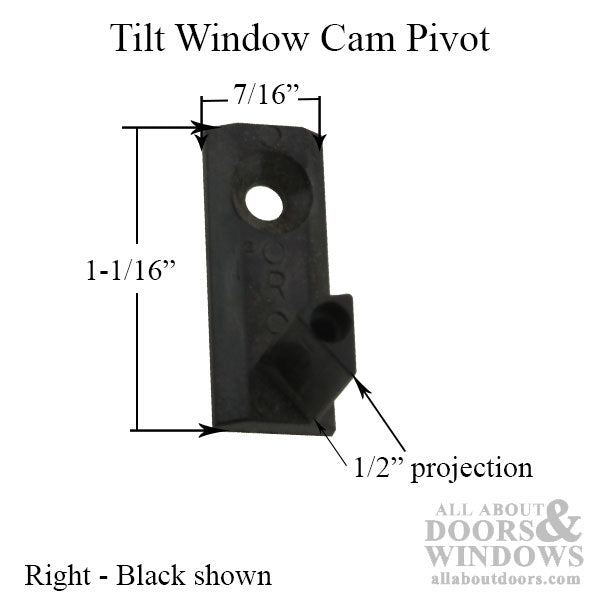 Tilt Window Cam Pivot, Triangular Projection, Black - Right - Tilt Window Cam Pivot, Triangular Projection, Black - Right