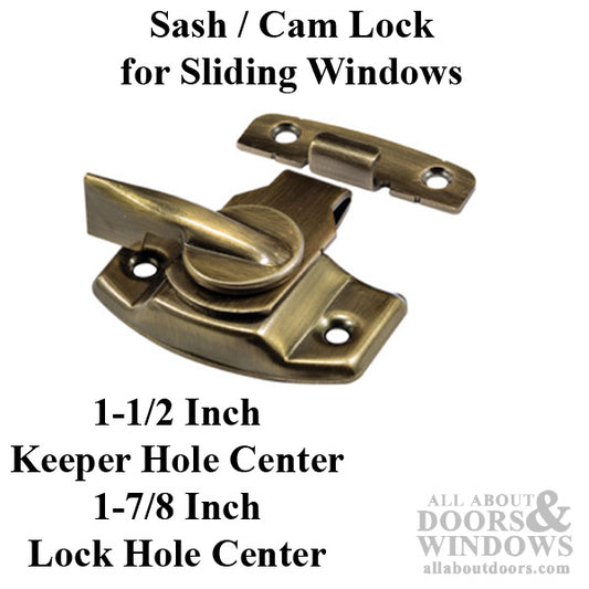 Sash / Cam Lock - Wood Sash Hardware, Stamped Steel - Antique Brass