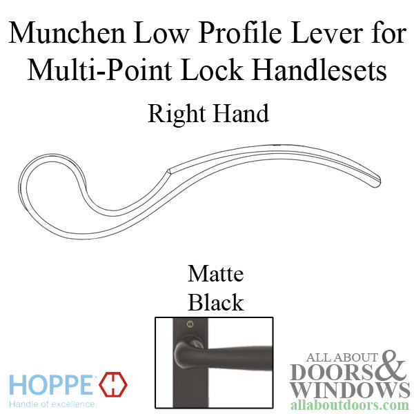 Munchen Low-Profile Lever Handle for Right Handed Multipoint Lock Handlesets - Matte Black - Munchen Low-Profile Lever Handle for Right Handed Multipoint Lock Handlesets - Matte Black