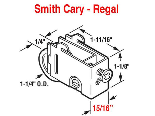 Smith Cary Roller Assembly for Sliding Glass Door 1.25 Inch Steel Wheel Diameter