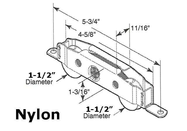 Two Wheel Roller for Sliding Patio Doors 1.5 Inch Nylon Wheel Diameter - Two Wheel Roller for Sliding Patio Doors 1.5 Inch Nylon Wheel Diameter