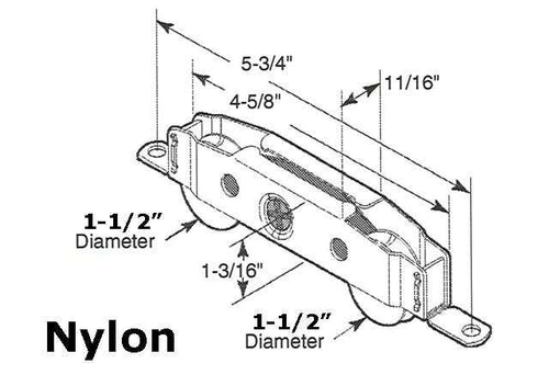 Two Wheel Roller for Sliding Patio Doors 1.5 Inch Nylon Wheel Diameter - Two Wheel Roller for Sliding Patio Doors 1.5 Inch Nylon Wheel Diameter