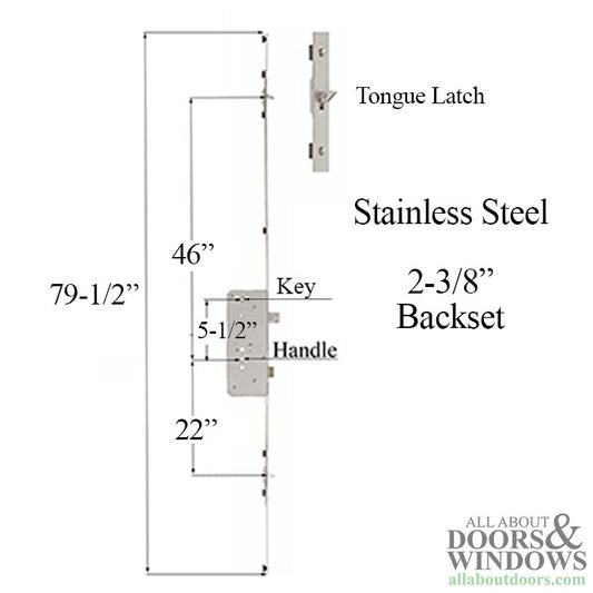 Rockwell Sentry Multi point lock, 5-1/2 x 2-3/8 bs Tongue Version 8-0 - Stainless Steel