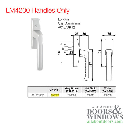 Turn & Tilt Window Handle, Silver, London, Cast Aluminum - Turn & Tilt Window Handle, Silver, London, Cast Aluminum