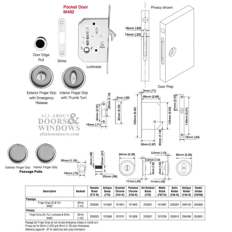 Hoppe HBL M492 Privacy, Sliding Pocket Door Lock - Choose Finish - Hoppe HBL M492 Privacy, Sliding Pocket Door Lock - Choose Finish