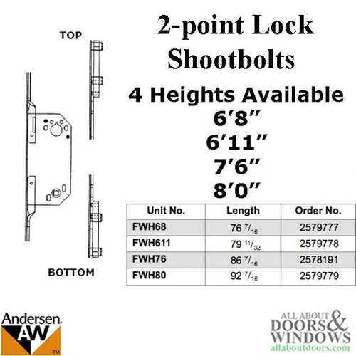 Andersen Multipoint Lock, FWH611 Passive - Stainless - Andersen Multipoint Lock, FWH611 Passive - Stainless