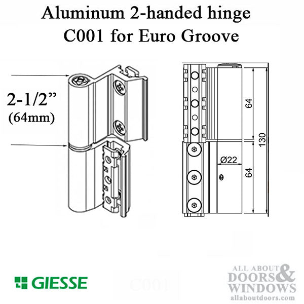 Giesse Terrace Door Flash Hinge XL clamp hinge C001 for Euro Groove - Giesse Terrace Door Flash Hinge XL clamp hinge C001 for Euro Groove