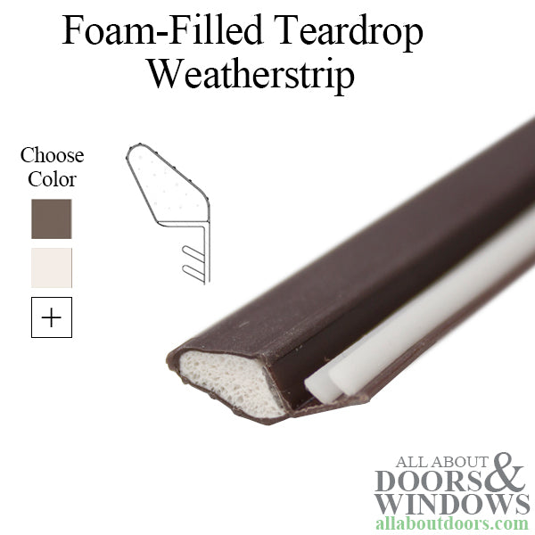 Foam Filled Teardrop Weatherstrip - Bronze or White - Foam Filled Teardrop Weatherstrip - Bronze or White