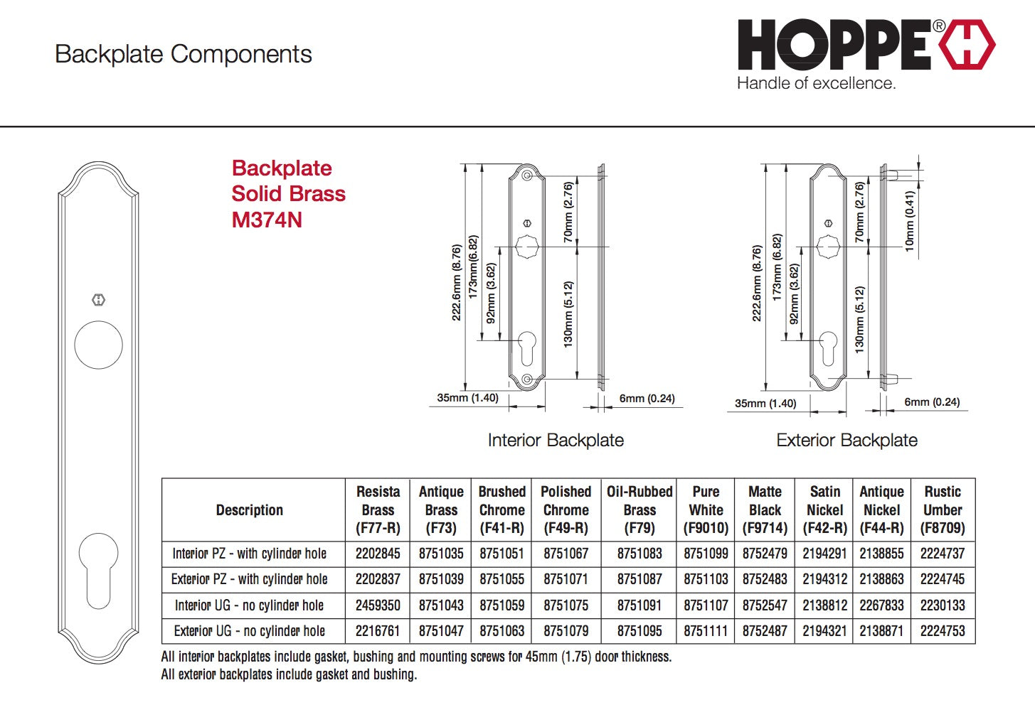 HOPPE Traditional Exterior Backplate M374N for Active Handlesets - Brushed Chrome - HOPPE Traditional Exterior Backplate M374N for Active Handlesets - Brushed Chrome