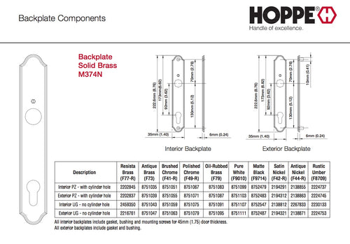 HOPPE Traditional Exterior Backplate M374N for Active Handlesets - Brushed Chrome - HOPPE Traditional Exterior Backplate M374N for Active Handlesets - Brushed Chrome