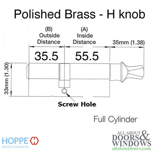 Discontinued CES 55.5T/ 35.5, 360 Euro profile cylinder  H--Knob - Brass - Discontinued CES 55.5T/ 35.5, 360 Euro profile cylinder  H--Knob - Brass
