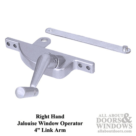 Right Hand Window Operator with 4 Inch Link for Jalousie / Louver Windows - Aluminum