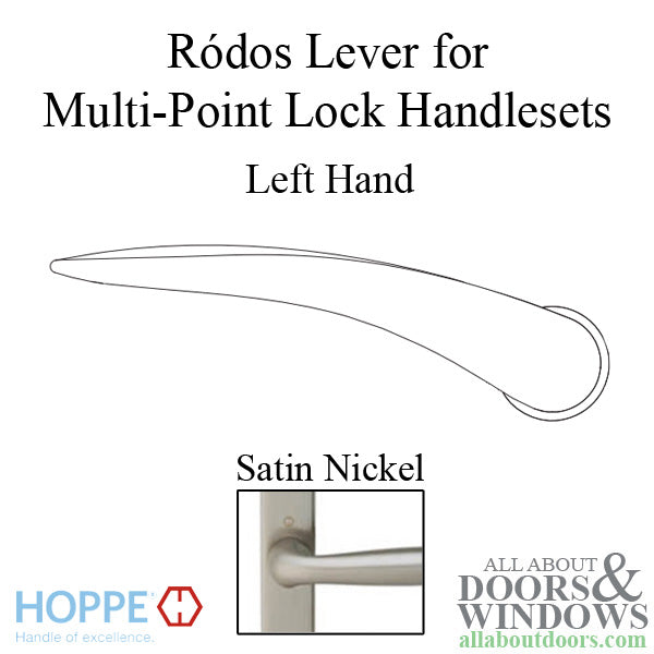 Ródos Lever Handle for Left Handed Multipoint Lock Handlesets - Satin Nickel - Ródos Lever Handle for Left Handed Multipoint Lock Handlesets - Satin Nickel