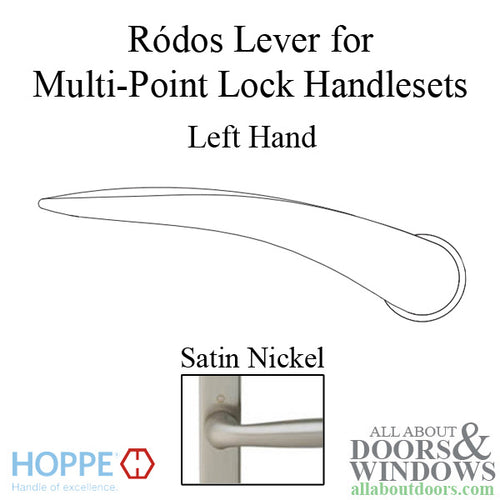 Ródos Lever Handle for Left Handed Multipoint Lock Handlesets - Satin Nickel - Ródos Lever Handle for Left Handed Multipoint Lock Handlesets - Satin Nickel