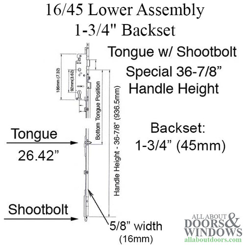 16mm Manual Tongue-Shootbolt 45/92 Gear, Tongue @  26.42