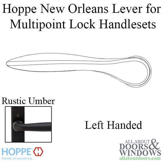 New Orleans Lever Handle for Left Handed Multipoint Lock Handlesets - Rustic Umber