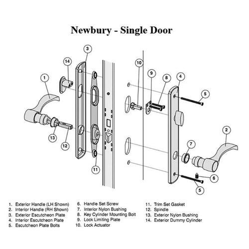 Hardware Kit, Single Door, Old Style Newbury, Active Door - Antique Brass - Hardware Kit, Single Door, Old Style Newbury, Active Door - Antique Brass