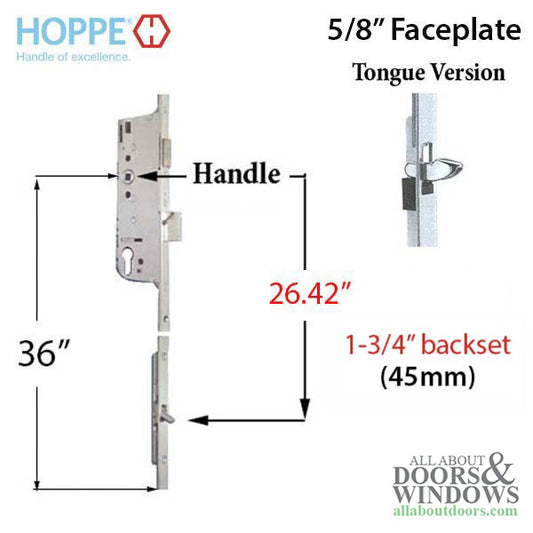 Hoppe HLS9000 Multipoint Lock Manual Tongue Gear 45mm Backset 92mm PZ 1 Inch Deadbolt Throw 36 Inch Handle Height
