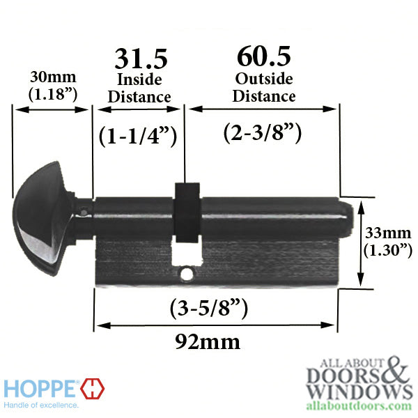 31.5/60.5 New Style HOPPE Non-Logo 90° Keyed Profile Cylinder Lock, Solid Brass - 31.5/60.5 New Style HOPPE Non-Logo 90° Keyed Profile Cylinder Lock, Solid Brass