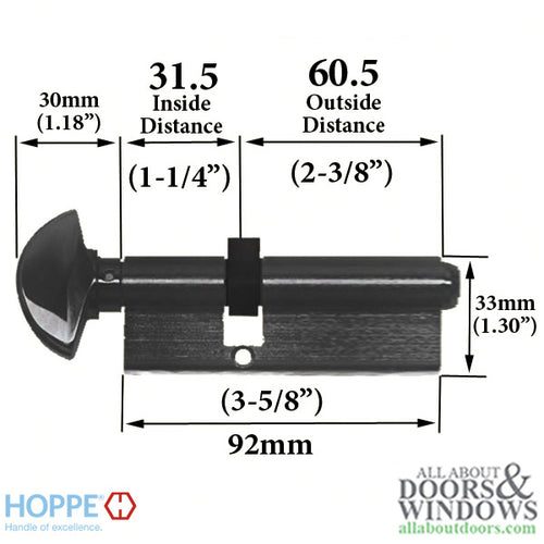31.5/60.5 New Style HOPPE Non-Logo 90° Keyed Profile Cylinder Lock, Solid Brass - 31.5/60.5 New Style HOPPE Non-Logo 90° Keyed Profile Cylinder Lock, Solid Brass