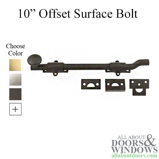 10" Offset Flush Bolt, Heavy Duty Brass - Choose Finish