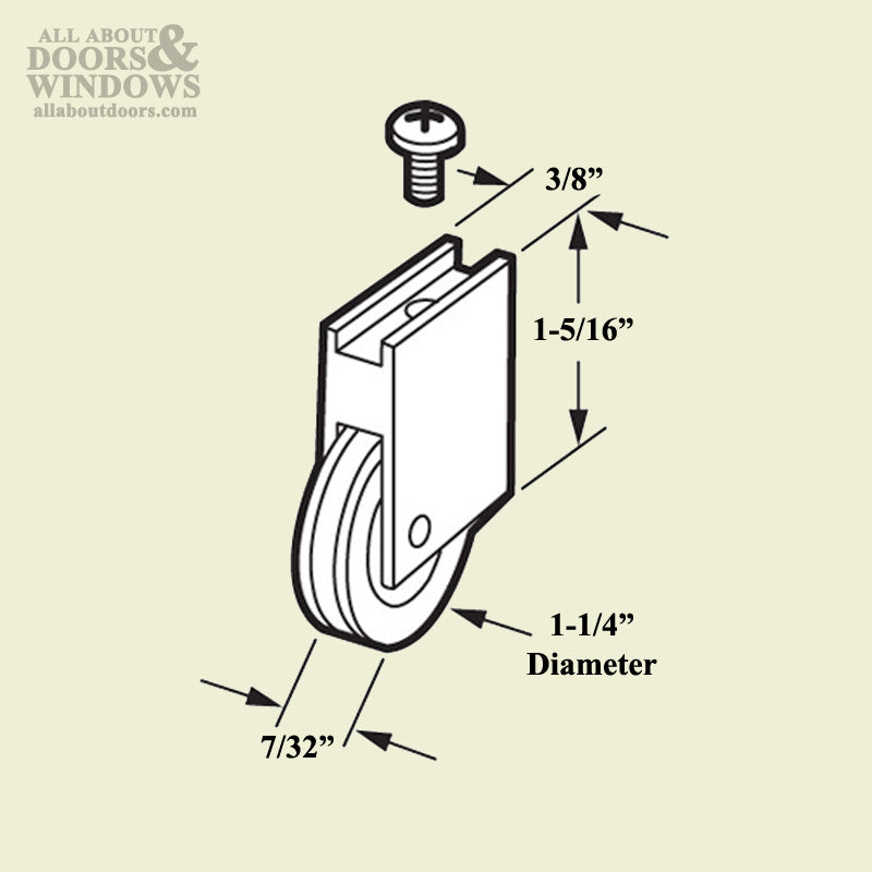 Roller Assembly with 1-1/4 Inch Nylon Wheel for Sliding Screen Door - Roller Assembly with 1-1/4 Inch Nylon Wheel for Sliding Screen Door