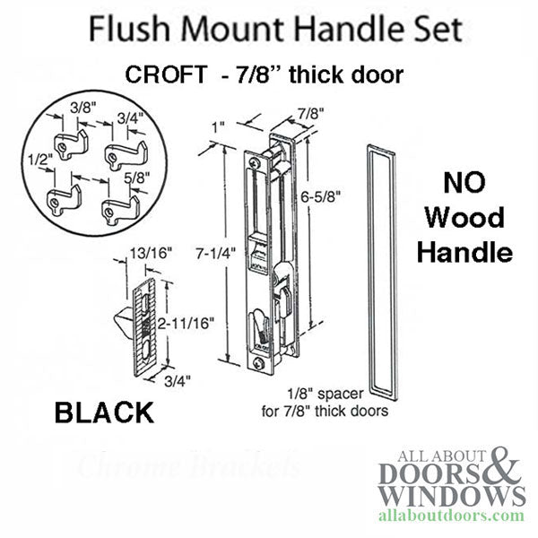 Handle Set For Sliding Patio Door Flush Mount Type with No Handle 6-5/8 Inch Screw Hole Center - Handle Set For Sliding Patio Door Flush Mount Type with No Handle 6-5/8 Inch Screw Hole Center