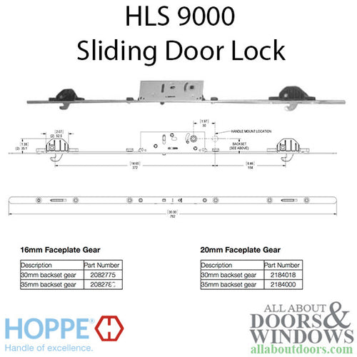 Dallas Non-Keyed Sliding Door handle sets, HLS9000 gears, LH, 1-3/4 Door - Dallas Non-Keyed Sliding Door handle sets, HLS9000 gears, LH, 1-3/4 Door