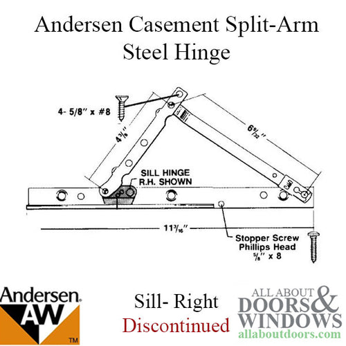 Discontinued - Andersen Perma-Shield Right Hand Split Arm Sill Hinge 1982-1995 - Discontinued - Andersen Perma-Shield Right Hand Split Arm Sill Hinge 1982-1995