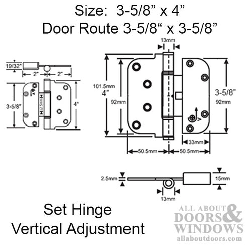 Ultimate 2D Adjustable Hinge, 3-5/8 x 4  Set (V) Inswing - Gold Powder Coat - Ultimate 2D Adjustable Hinge, 3-5/8 x 4  Set (V) Inswing - Gold Powder Coat