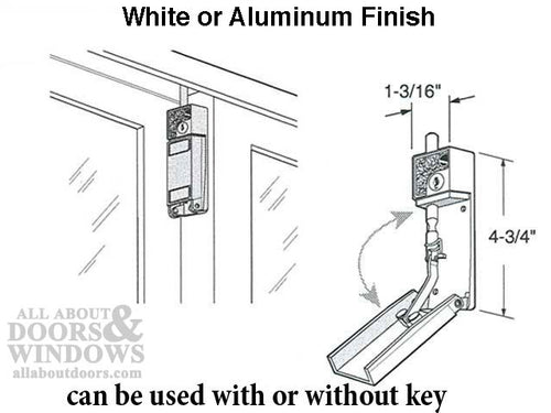 Sliding Patio Door Bolt Lock , Keyed - White or Aluminum - Sliding Patio Door Bolt Lock , Keyed - White or Aluminum